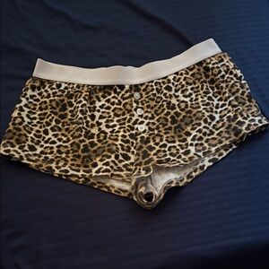 Leopard Print Women's Lounge Shorts - Beige Waistband